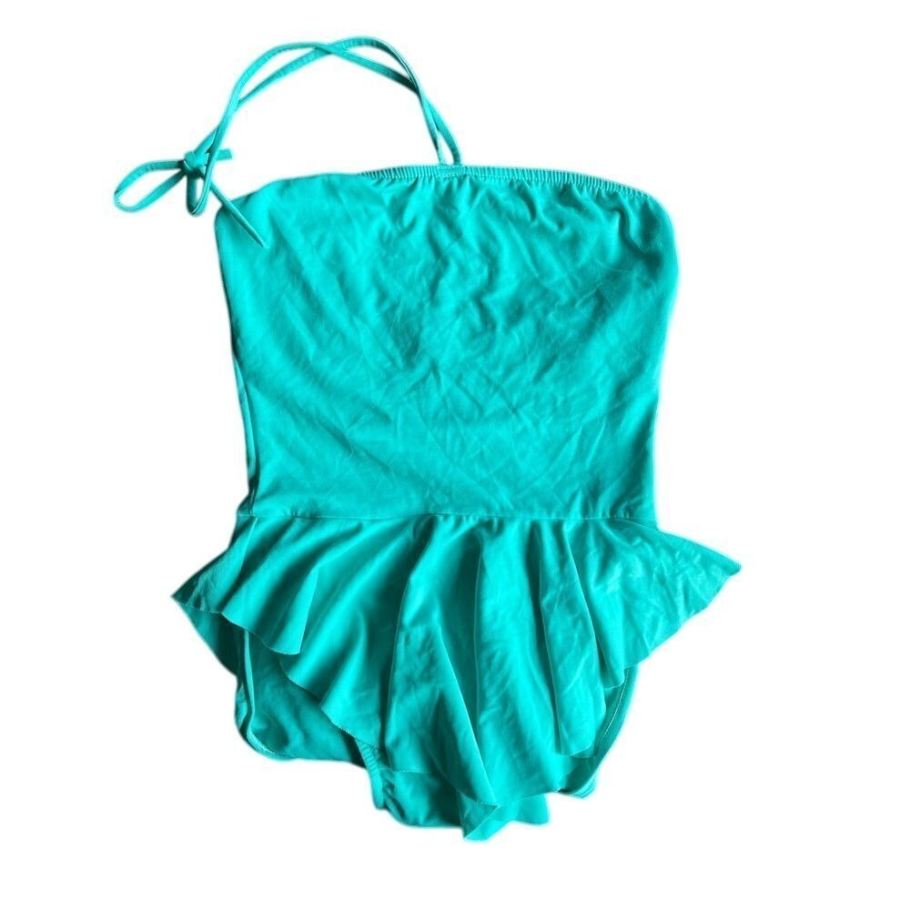 Beyond Control Teal Halter Neck Ruffle‎ Skirt One Piece Swimsuit Women